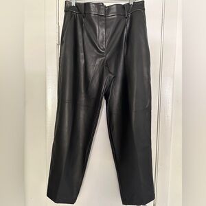 LOFT Ann Taylor Pleated Tapered Pants in Faux Black Leather pockets size 10